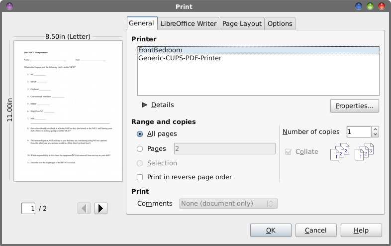 printing envelopes in libreoffice