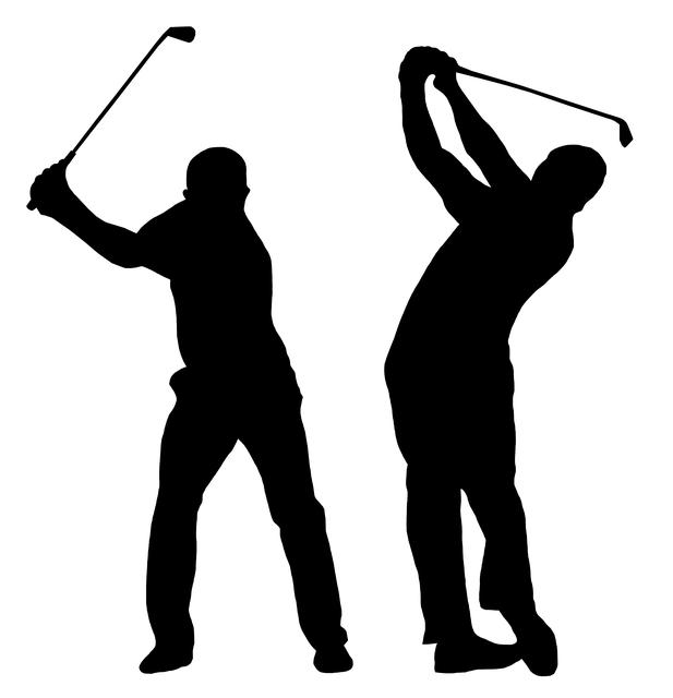 Silhoutette of men golfing