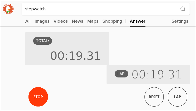 Duck Duck Go Stopwatch