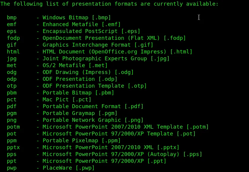 Unoconv Presentation File Formats 1
