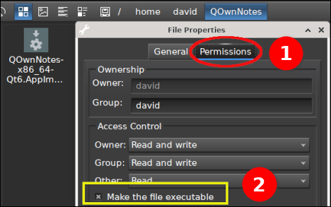 QOwnNotes AppImage permissions